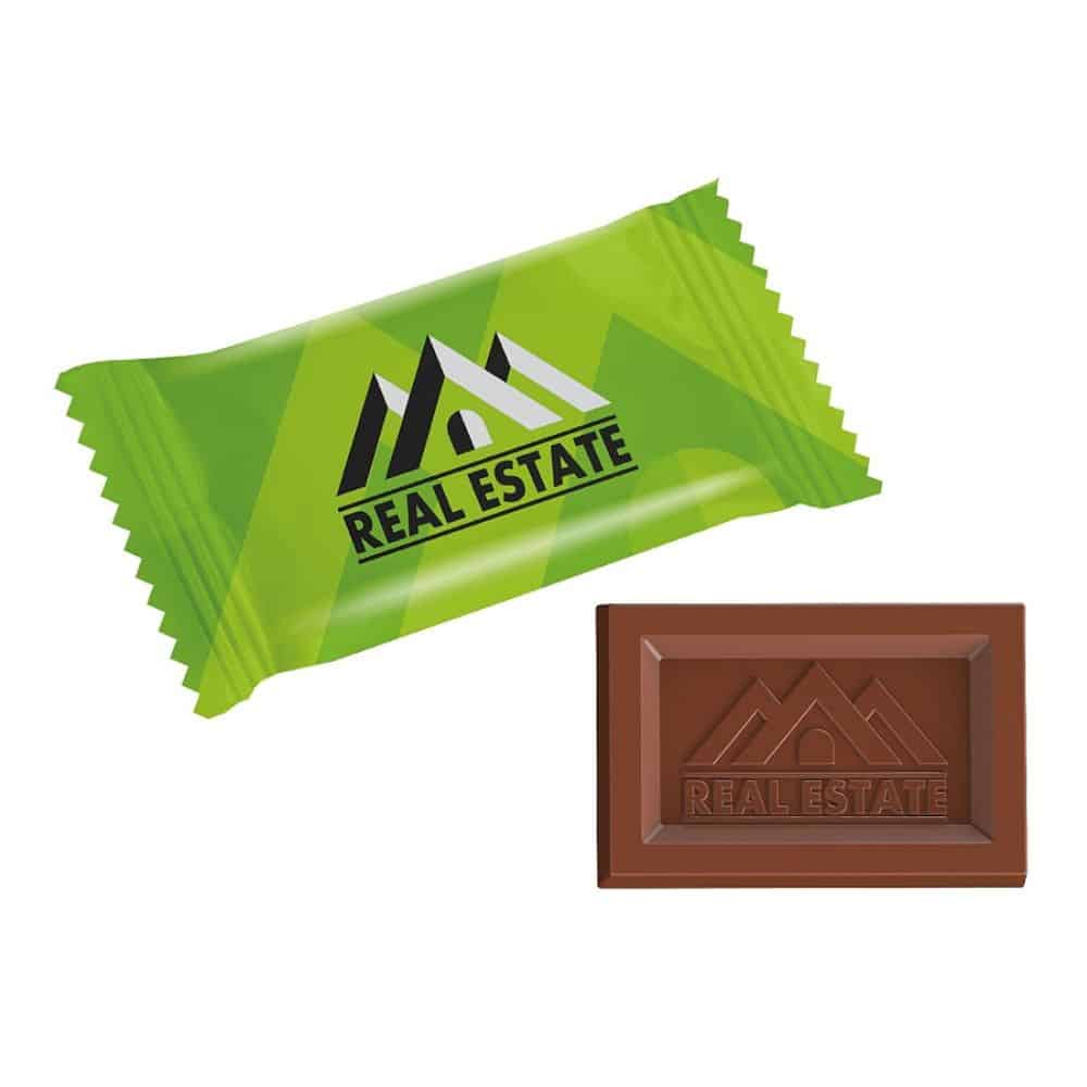 Mini čokoladica z reliefnim logotipom v ovitku Flow Pack, 10 g