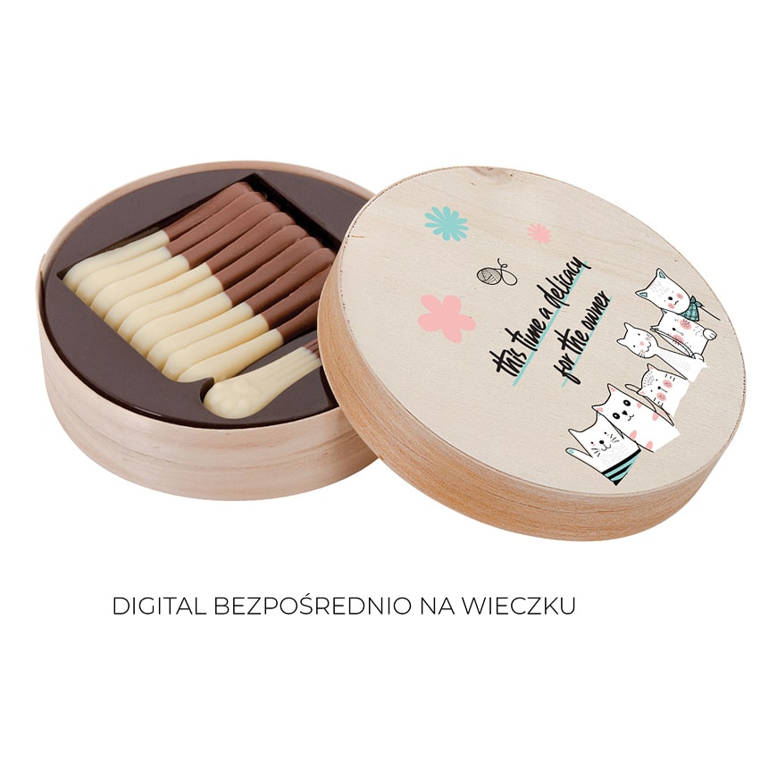 Čokoladne mačje tačke v leseni škatlici, 80 g - slika 3