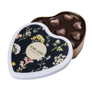 Čokoladne praline v obliki srca v darilni pločevinki Velvet Hearts, 90 g